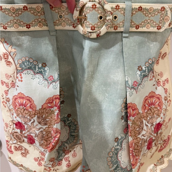 Zimmermann Daylight belted scalloped pleated printed linen shorts NWOT zimsize1 - Picture 4 of 5